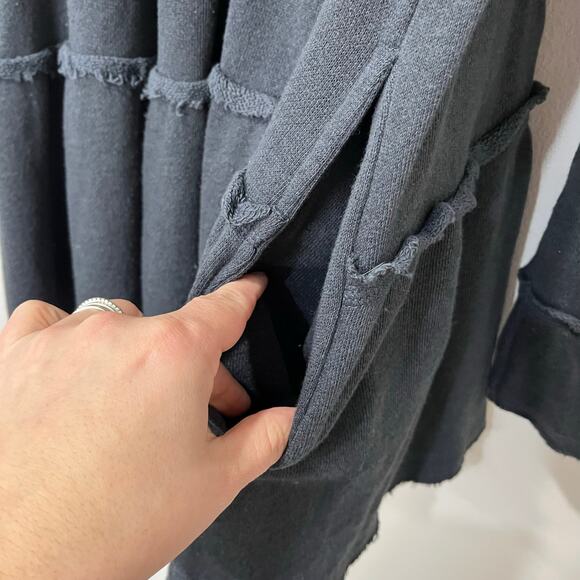 Free People Gray Trapeze Tiered Full Zip Hoodie Sweatshirt XS - Picture 5 of 7